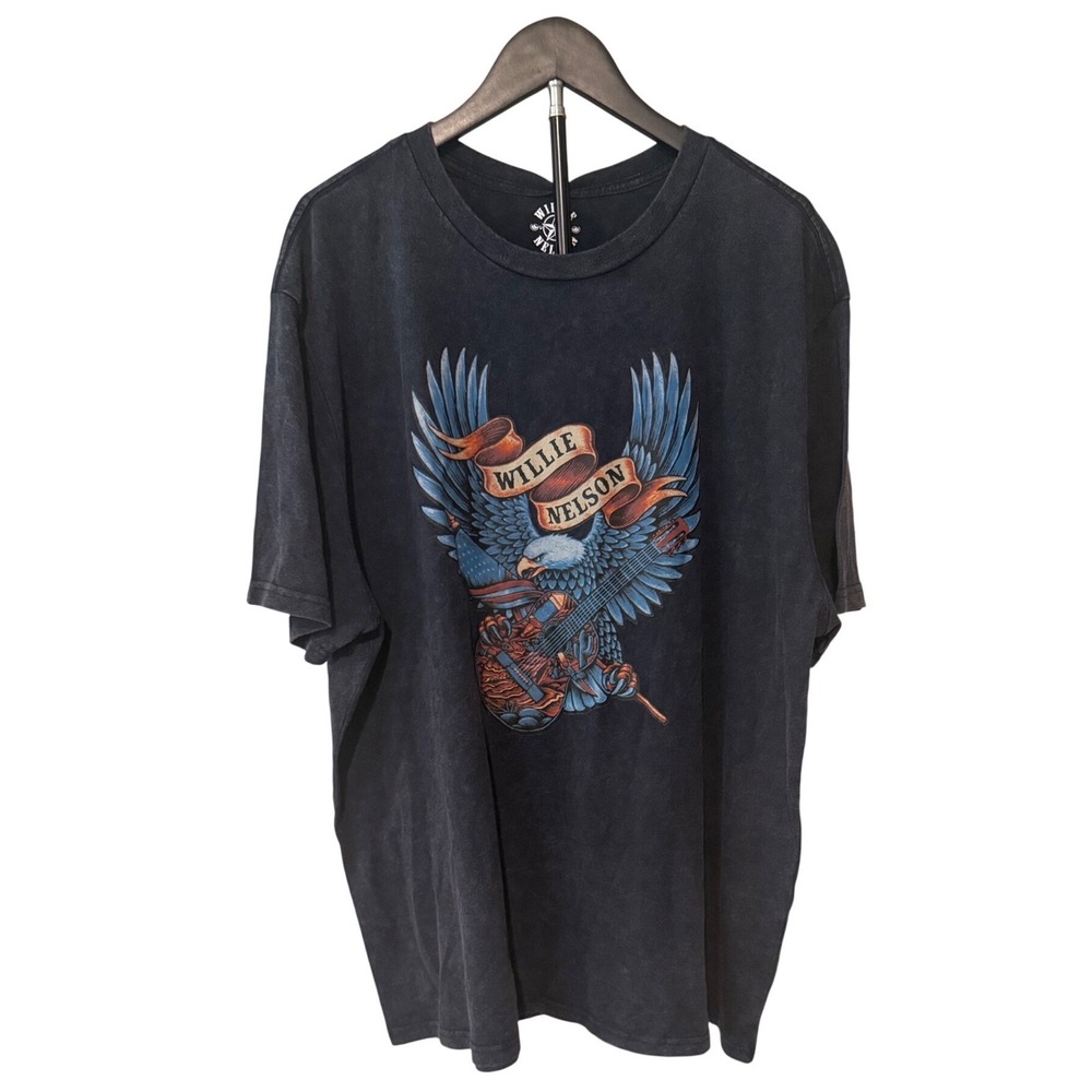 Willie Nelson Eagle Guitar Graphic Tee XXL Charcoal Gray Mineral Wash Country